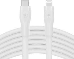 Belkin BoostCharge Flex silikonski USB-C na Lightning kabel 3 m, MFi certificiran, 20W PD Power Delivery brzo punjenje, iPhone 14/13/12/SE - bijeli