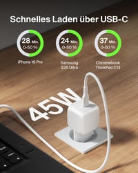 Încărcător de rețea compact Belkin BoostCharge 45W USB-C PD încărcare rapidă pentru iPhone 17 16 15 Samsung Galaxy Google Pixel iPad AirPods - Alb 2