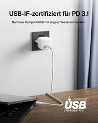 Încărcător de rețea compact Belkin BoostCharge 45W USB-C PD încărcare rapidă pentru iPhone 17 16 15 Samsung Galaxy Google Pixel iPad AirPods - Alb 5