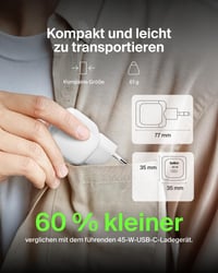 Încărcător de rețea compact Belkin BoostCharge 45W USB-C PD încărcare rapidă pentru iPhone 17 16 15 Samsung Galaxy Google Pixel iPad AirPods - Alb 3