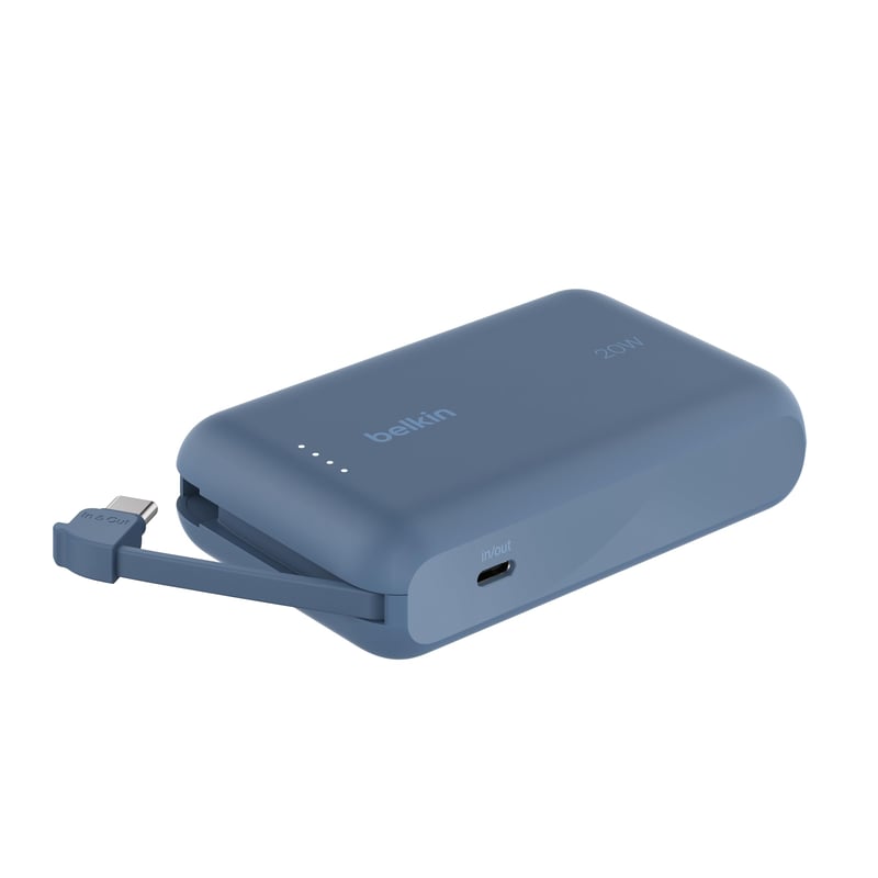 Powerbanka Belkin BoostCharge 10 000 mAh so vstavaným káblom USB-C, 20W PD – modrá