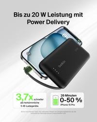 Power banka Belkin BoostCharge 10 000 mAh so vstavaným USB-C káblom, 20W PD – čierna 2