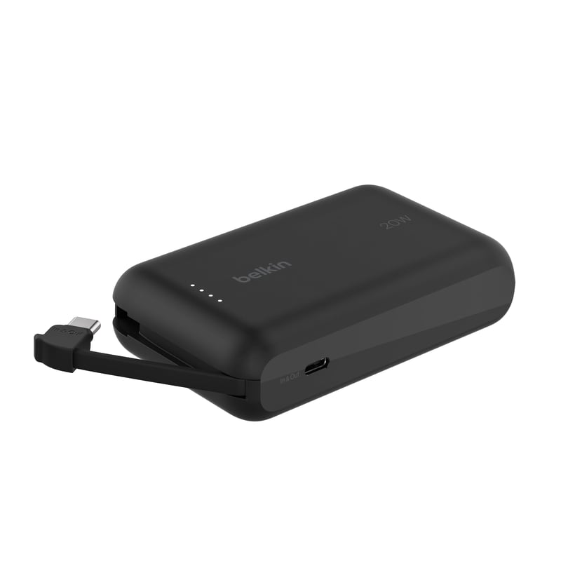 Power banka Belkin BoostCharge 10 000 mAh so vstavaným USB-C káblom, 20W PD – čierna