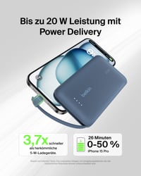 Powerbanka Belkin BoostCharge 10 000 mAh so vstavaným káblom USB-C, 20W PD – modrá 2