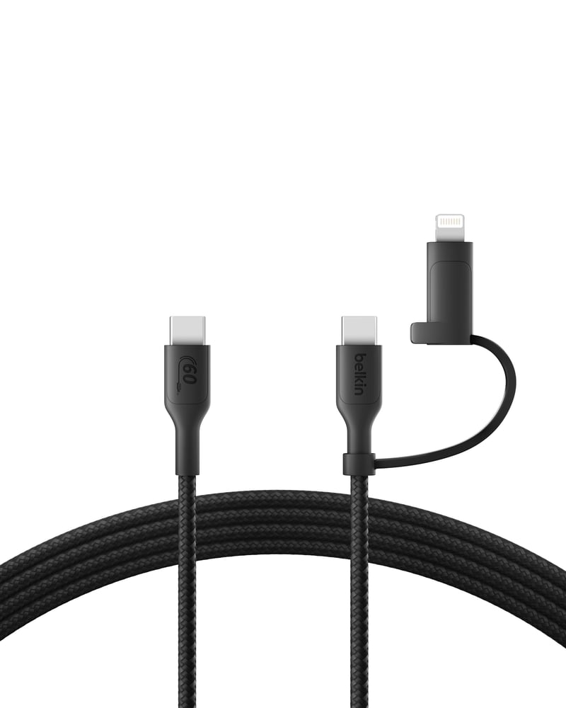 Kábel Belkin BoostCharge Pro 2 v 1 USB-C a Lightning – čierny (CAC003HQ1.5MBK)