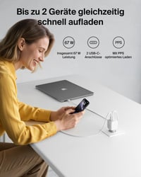 Belkin BoostCharge Pro 2-portová USB-C nabíjačka 67W GaN biela, rýchlonabíjanie pre MacBook, iPhone, iPad Pro, Samsung Galaxy, Pixel a Chromebook 2