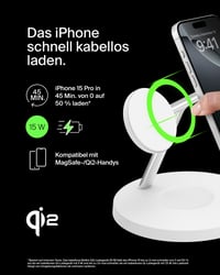 Belkin BoostCharge Pro 3-v-1 bezdrôtová nabíjačka Qi2, kompatibilná s MagSafe, nabíjacia stanica pre iPhone 17/16/Air, Apple Watch, AirPods, napájací adaptér 3