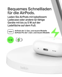 Belkin BoostCharge Pro 3-v-1 bezdrôtová nabíjačka Qi2, kompatibilná s MagSafe, nabíjacia stanica pre iPhone 17/16/Air, Apple Watch, AirPods, napájací adaptér 5