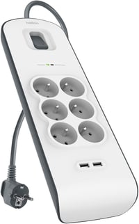 Belkin BSV604ca2M túlfeszültségvédő elosztó 6 aljzat, 2 USB, 2 m kábel - fehér 4