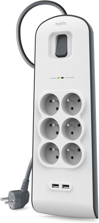 Belkin BSV604ca2M túlfeszültségvédő elosztó 6 aljzat, 2 USB, 2 m kábel - fehér 1