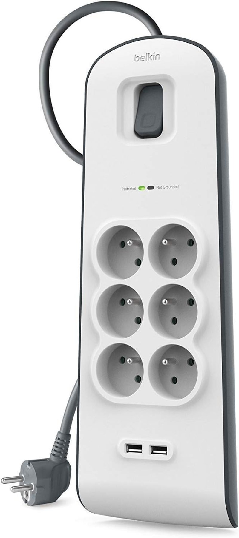 Belkin BSV604ca2M túlfeszültségvédő elosztó 6 aljzat, 2 USB, 2 m kábel - fehér