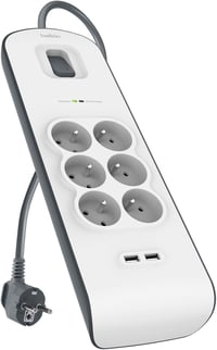 Belkin BSV604ca2M túlfeszültségvédő elosztó 6 aljzat, 2 USB, 2 m kábel - fehér 2