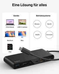 Hub USB-C Belkin Connect 8-în-1, 4K 60Hz, 100W PD, transfer de date 10Gbps, Ethernet 2,5G, compatibil Mac, Windows, Chromebook, negru 8