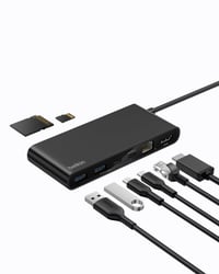 Hub USB-C Belkin Connect 8-în-1, 4K 60Hz, 100W PD, transfer de date 10Gbps, Ethernet 2,5G, compatibil Mac, Windows, Chromebook, negru 1