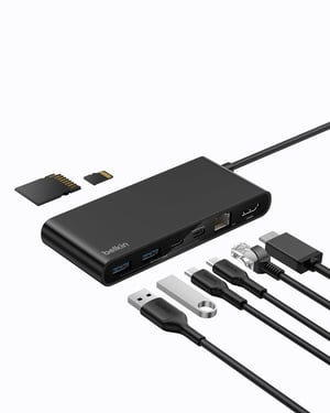 Belkin Connect 8-v-1 USB-C rozbočovač, 4K 60Hz, 100W PD, prenos dát 10Gbps, 2,5G Ethernet, kompatibilný s Mac, Windows a Chromebook, čierny