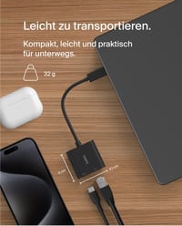 Adaptor Belkin Connect USB-C la Ethernet cu încărcare 100W, Gigabit (10/100/1000 Mbps), negru, compatibil cu iPhone 16 și Samsung Galaxy S24 4