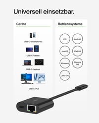Adaptor Belkin Connect USB-C la Ethernet cu încărcare 100W, Gigabit (10/100/1000 Mbps), negru, compatibil cu iPhone 16 și Samsung Galaxy S24 6