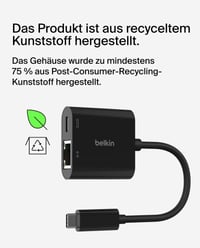 Adaptor Belkin Connect USB-C la Ethernet cu încărcare 100W, Gigabit (10/100/1000 Mbps), negru, compatibil cu iPhone 16 și Samsung Galaxy S24 7