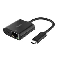 Adaptor Belkin Connect USB-C la Ethernet cu încărcare 100W, Gigabit (10/100/1000 Mbps), negru, compatibil cu iPhone 16 și Samsung Galaxy S24 1