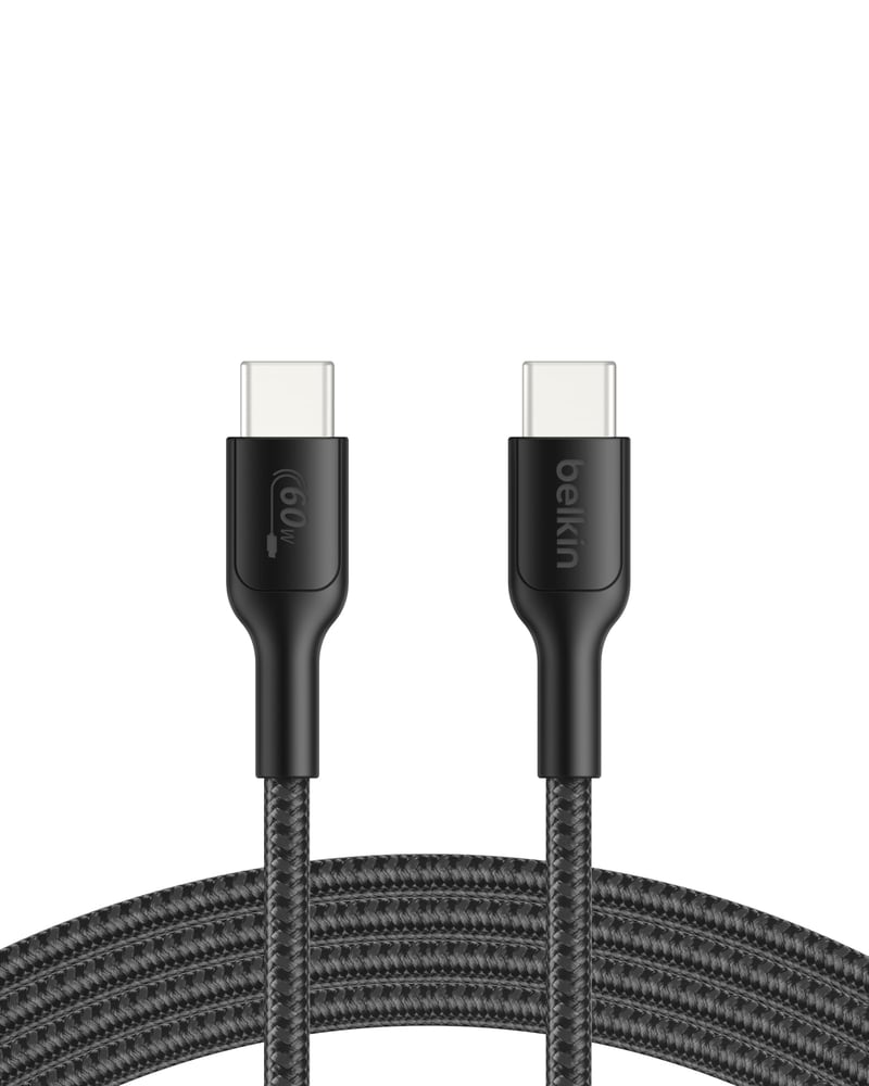 Opletený kábel Belkin Gaming USB-C – USB-C, 60 W, 2 m, čierny – rýchle nabíjanie pre Nintendo Switch 2, iPhone 16/15, iPad, MacBook Air, Samsung Galaxy S25 Ultra