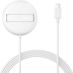 Belkin Qi2 MagSafe magnetski bežični punjač s postoljem, 15W - bijeli