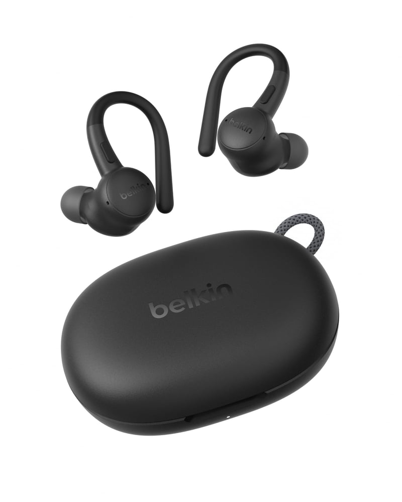 Bluetooth slúchadlá Belkin SoundForm ActiveFit s mikrofónom, rýchlym nabíjaním cez USB-C, 36-hodinovou výdržou batérie, odolnosťou voči vode IP54, športové slúchadlá pre iPhone a iPad