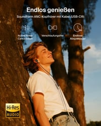 Căști cu fir Belkin SoundForm ANC USB-C cu microfon, anulare a zgomotului, compatibile cu iPhone 16/17, iPad, Galaxy S25, Pixel 10, negru 2