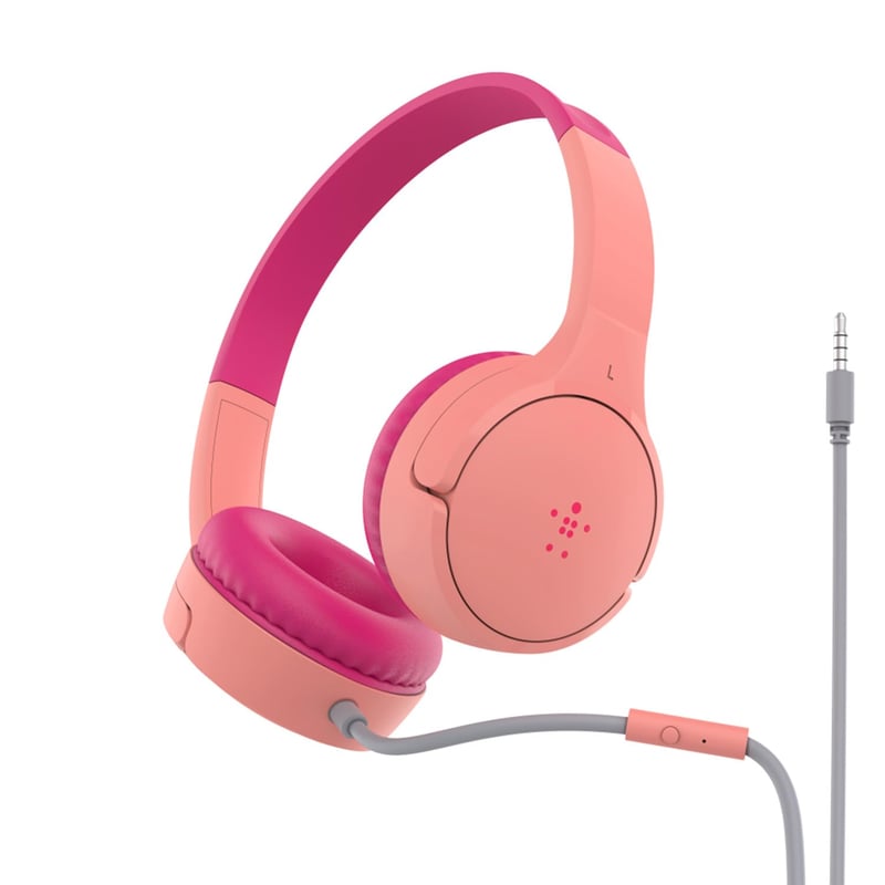 Detské slúchadlá Belkin SoundForm Mini s mikrofónom, 3,5 mm jack konektorom, na používanie v škole aj na cestách, ružové