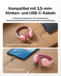 Káblové detské slúchadlá Belkin SoundForm Mini, adaptér USB-C na 3,5 mm jack, vstavaný mikrofón, obmedzenie hlasitosti 85 dB, pre iPhone, iPad a Galaxy 3
