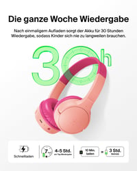 Bezdrôtové detské slúchadlá Belkin SoundForm Mini so vstavaným mikrofónom, 30-hodinovou výdržou batérie, nálepkami, pre iPhone, iPad, Galaxy 4