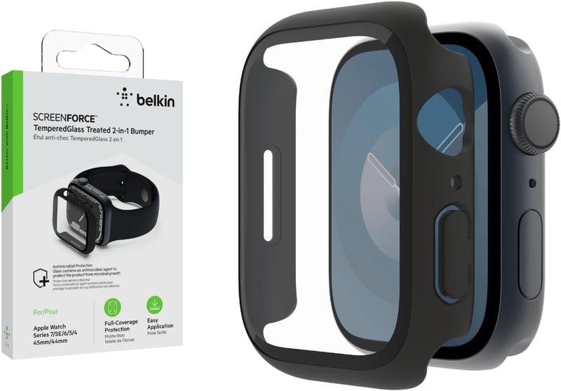 Belkin TemperedCurve 2in1 képernyővédő Apple Watch Series 9/8/7 45mm fekete - Apple Watch 45mm, black