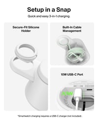 Stație de încărcare wireless Belkin Ultracharge 3-în-1 Qi2.2 de 25W cu port USB-C pentru Samsung Galaxy S25, Galaxy Watch, Pixel 10 și Apple Watch, cu adaptor de 45W inclus 3