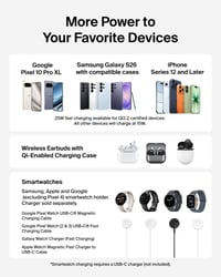 Stație de încărcare wireless Belkin Ultracharge 3-în-1 Qi2.2 de 25W cu port USB-C pentru Samsung Galaxy S25, Galaxy Watch, Pixel 10 și Apple Watch, cu adaptor de 45W inclus 6
