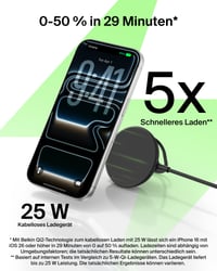 Încărcător magnetic wireless rapid Belkin UltraCharge Qi2 25W, compatibil cu iPhone 17 și AirPods Pro, cu răcire pasivă, negru 3