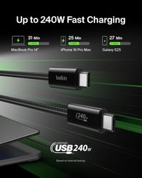 Belkin BoostCharge fonott USB-C – USB-C kábel 240W, 1,5 m, 2 db - fekete 2