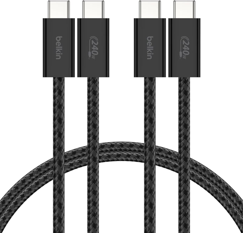 Belkin BoostCharge fonott USB-C – USB-C kábel 240W, 1,5 m, 2 db - fekete