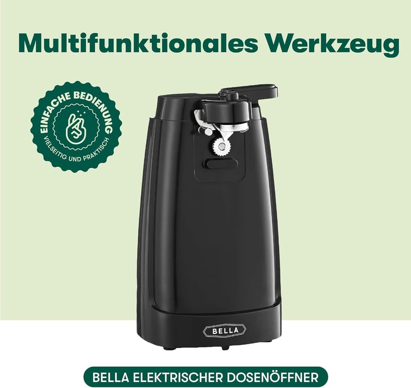 BELLA Elektromos Konzerv- és Kés Élességítő, Rozsdamentes Acél Pengével - Black