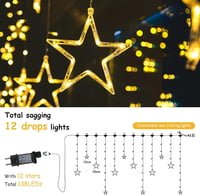 BellaAchtung 2,3m 138 LED Csillag Függöny Meleg Fehér Karácsony Dekoráció Időzítővel 6