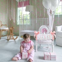 BellaBlend Rózsaszín Fehér Masnis Székhátlap Lányoknak 1. Születésnap Dekoráció 6