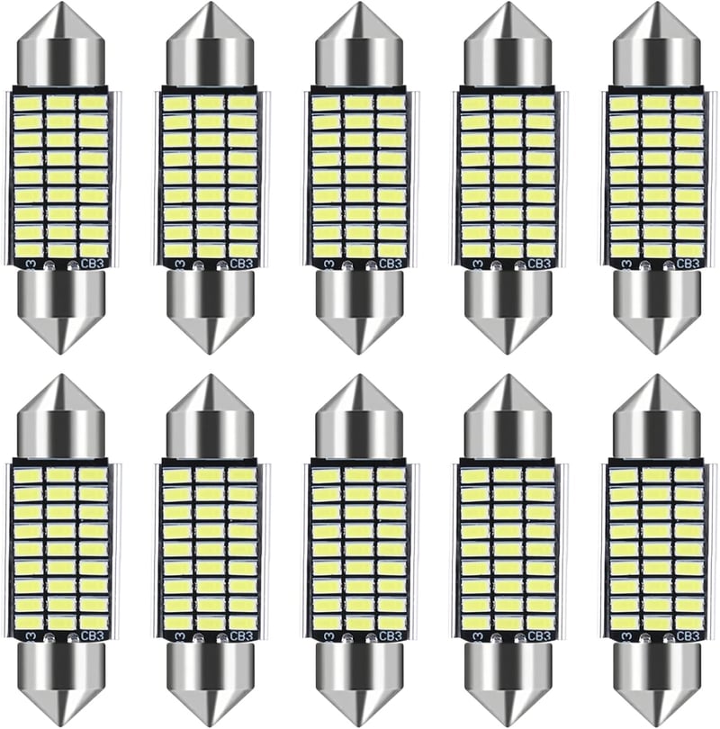 BellaGesundheit 36 mm-es Autó LED Belső Világítás Szett - 10 db Energiatakarékos Fehér Fény Alumínium Hűtőbordával - 12V Plug & Play Autóbel