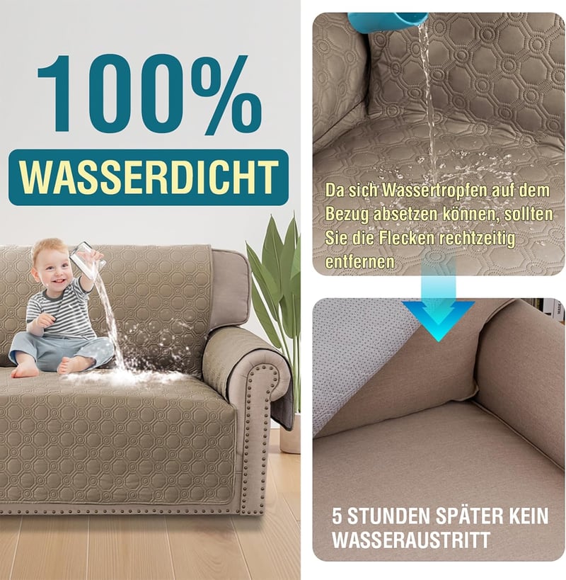 BellaHills 100% vízálló L alakú kanapévédő 247 cm, taupe