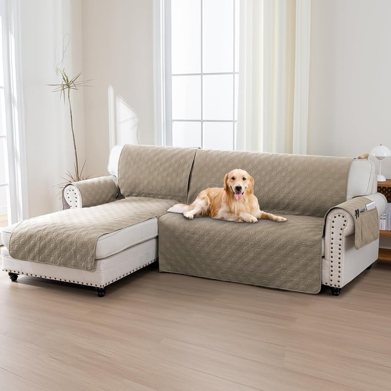 BellaHills 100% vízálló L alakú kanapévédő 247 cm, taupe