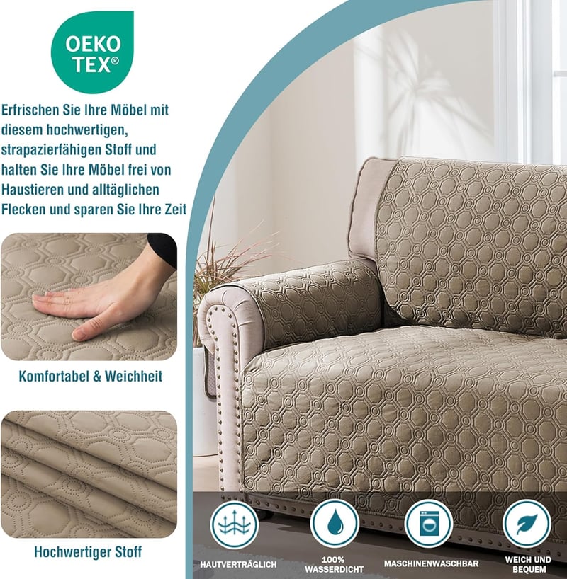 BellaHills 100% vízálló L alakú kanapévédő 247 cm, taupe