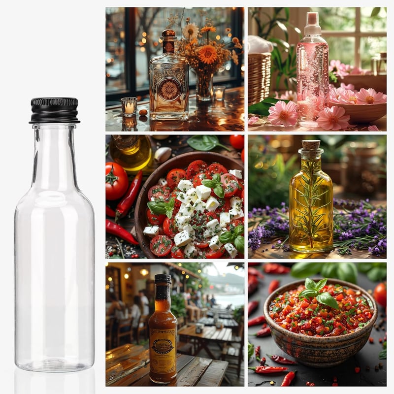 BELLE VOUS 24 db Mini Műanyag Palack Tetővel - 50ml Üres Kiszerelő Flakón Szeszes Italhoz - 24 pack