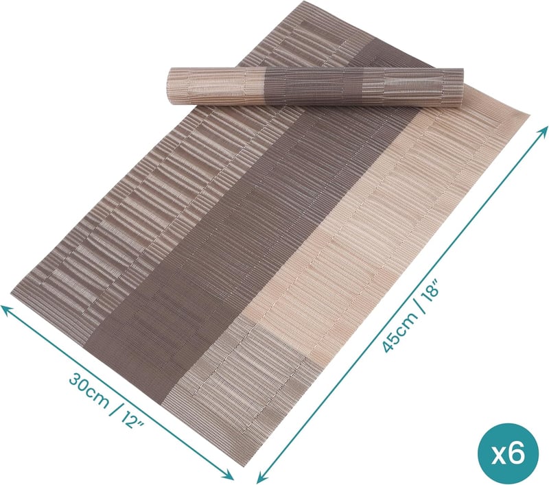 Belle Vous 6 darabos tányéralátét szett khaki-barna PVC, mosható, csúszásmentes, vízálló