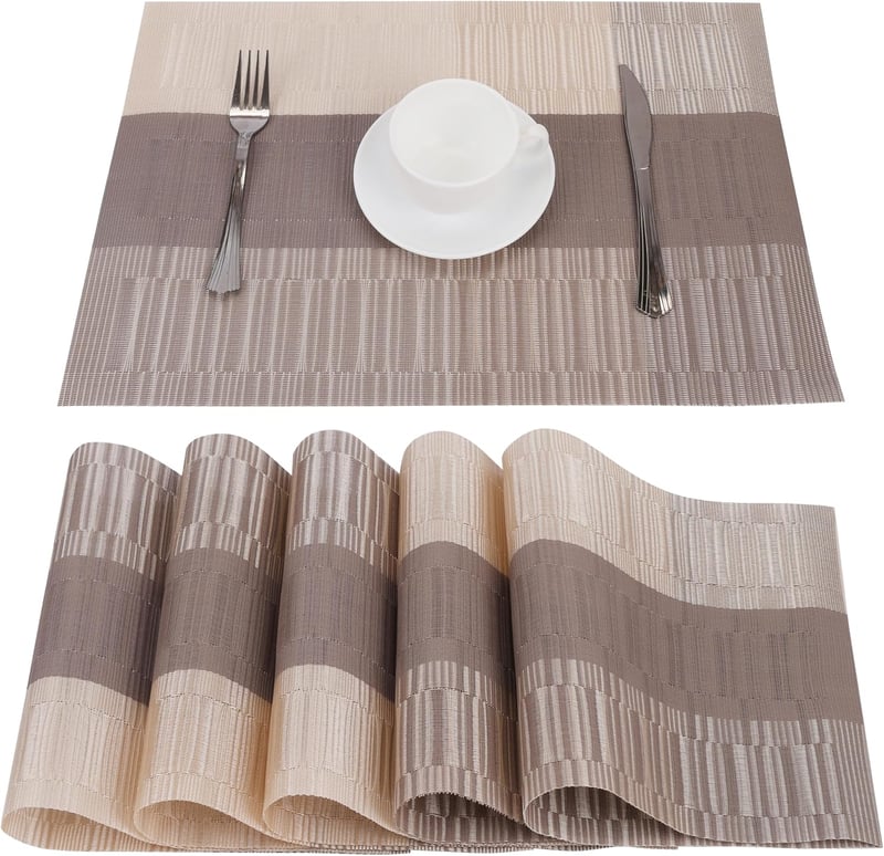 Belle Vous 6 darabos tányéralátét szett khaki-barna PVC, mosható, csúszásmentes, vízálló
