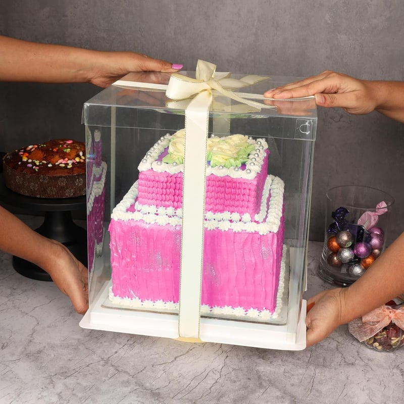 BELLE VOUS Átlátszó Tortaszállító Doboz 26x26x28 cm Fedővel Ajándék Csomagolás