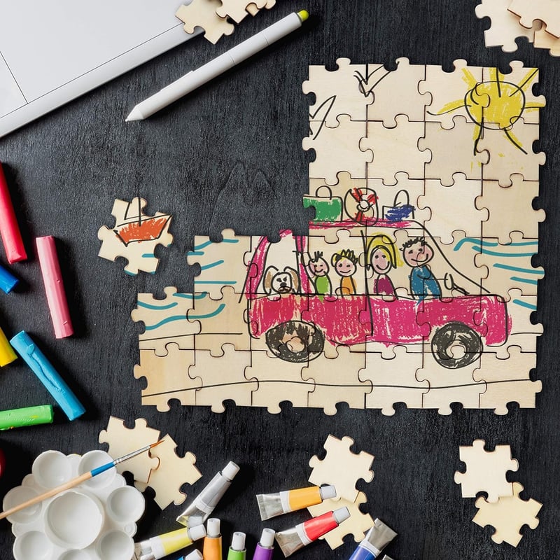 BELLE VOUS Fa Puzzle Üres 100 db Festéshez DIY Kézműves Esküvői Vendégkönyv