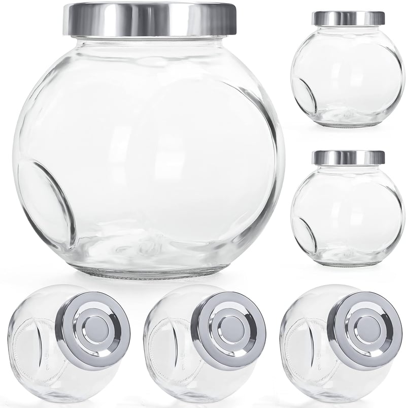 BELLE VOUS Kerek Üvegtartó Fedővel 480ml 6db - Tárolóedény Fűszerhez, Mézhez, Babáélelmiszerhez