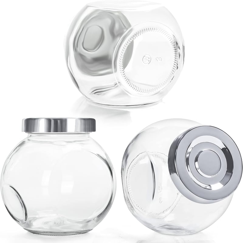 BELLE VOUS Kerek Üvegtartó Fedővel 480ml 6db - Tárolóedény Fűszerhez, Mézhez, Babáélelmiszerhez
